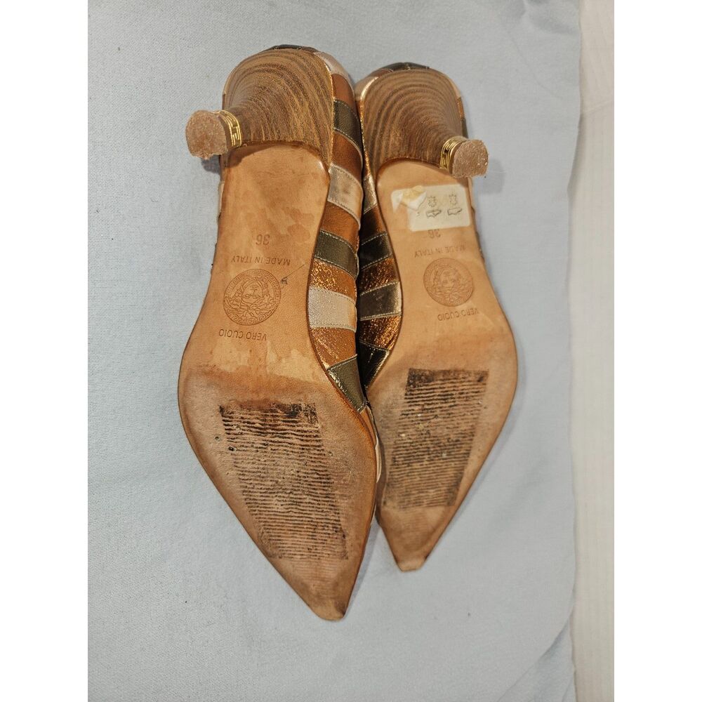 Vintage Gianni Versace Metallic Leather Patchwork Pointed Pumps Medusa Heel EU36 - Picture 6 of 8
